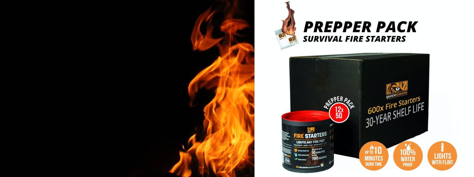 Fire Starter Dooms Day Prepper Pack With 600 Best Waterproof Fire Starters -  30 Year Shelf Life - Bunker and Survival Bug Out Bag Supplies - Essential Emergency Item