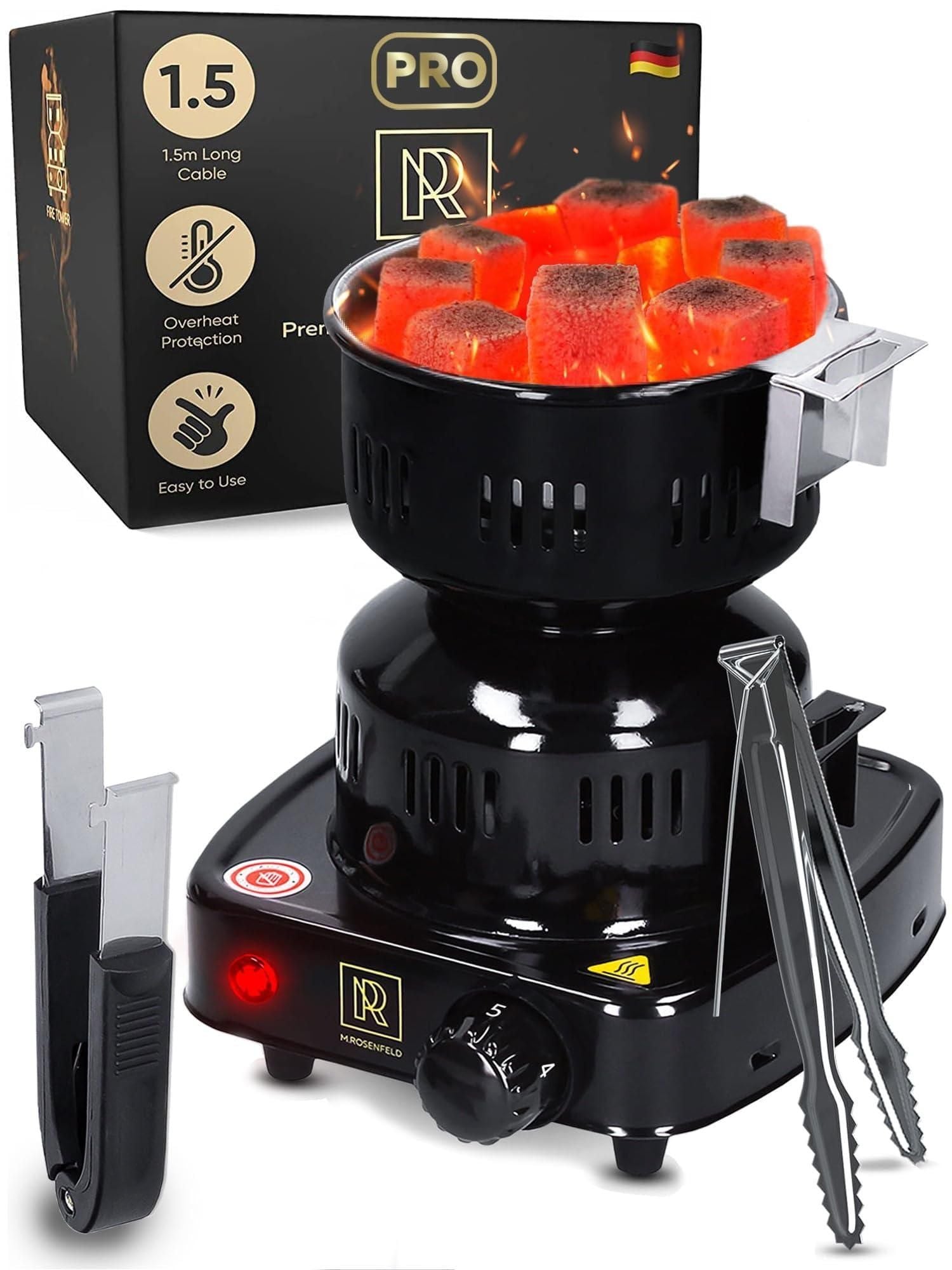 Multipurpose Electric Charcoal Starter Red Charcoal Burner Coconut Charcoal Lighters with Tongs 450W Hot Plate Electric with 304 Stainless Steel Coiled Burner