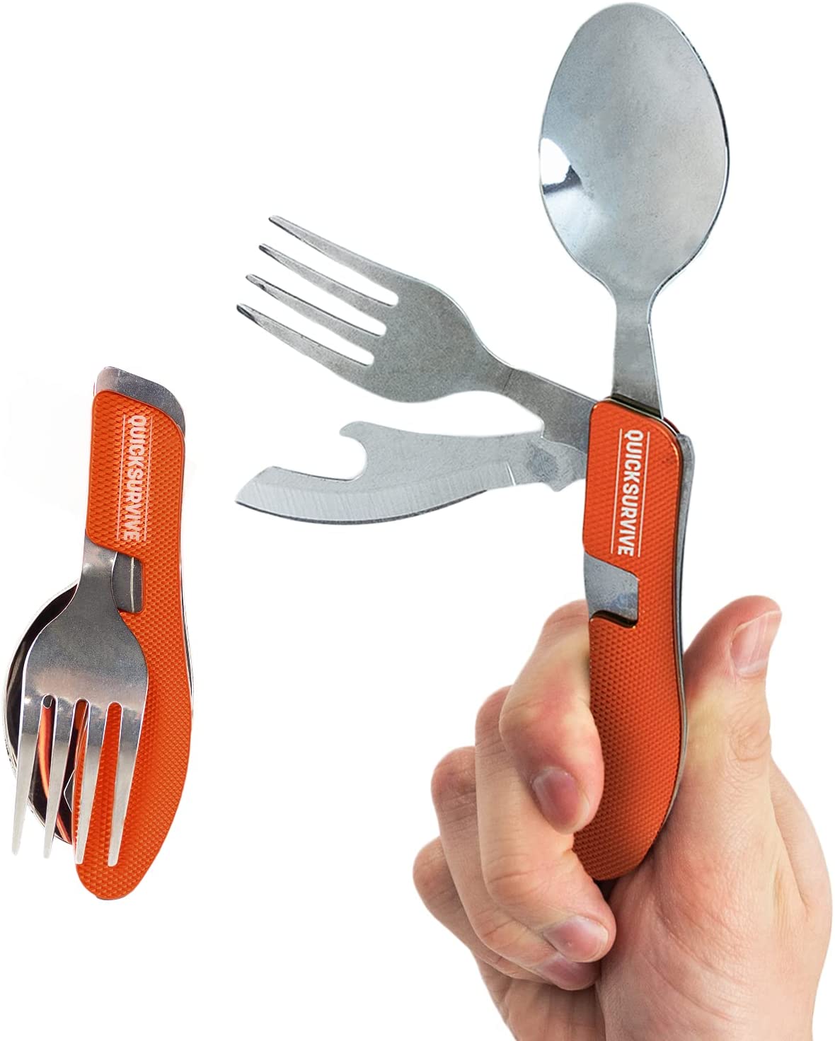4-in-1 Pocket Camping Utensil Tool Stainless Steel Fork, Knife, Spoon, Bottle Opener