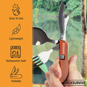 4-in-1 Pocket Camping Utensil Tool Stainless Steel Fork, Knife, Spoon, Bottle Opener