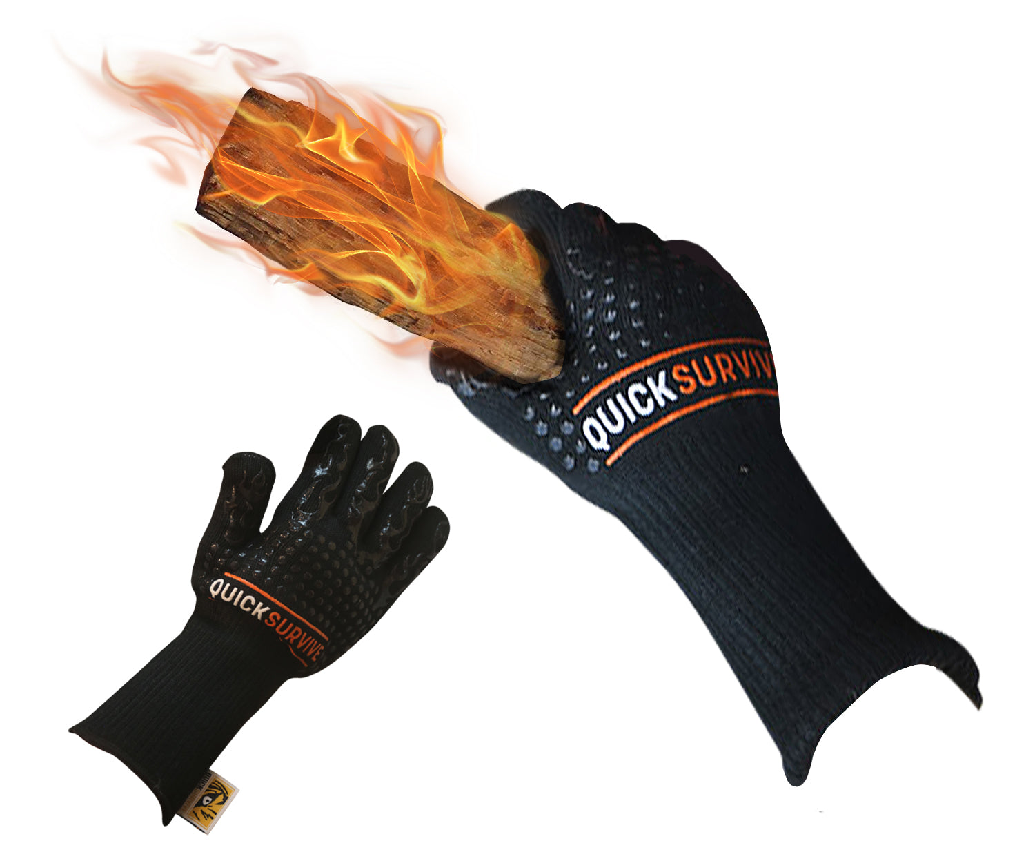 Heat Resistant Fire Safety Glove - QUICKSURVIVE, the highest heat protection grabbing hot fireplace and campfire log