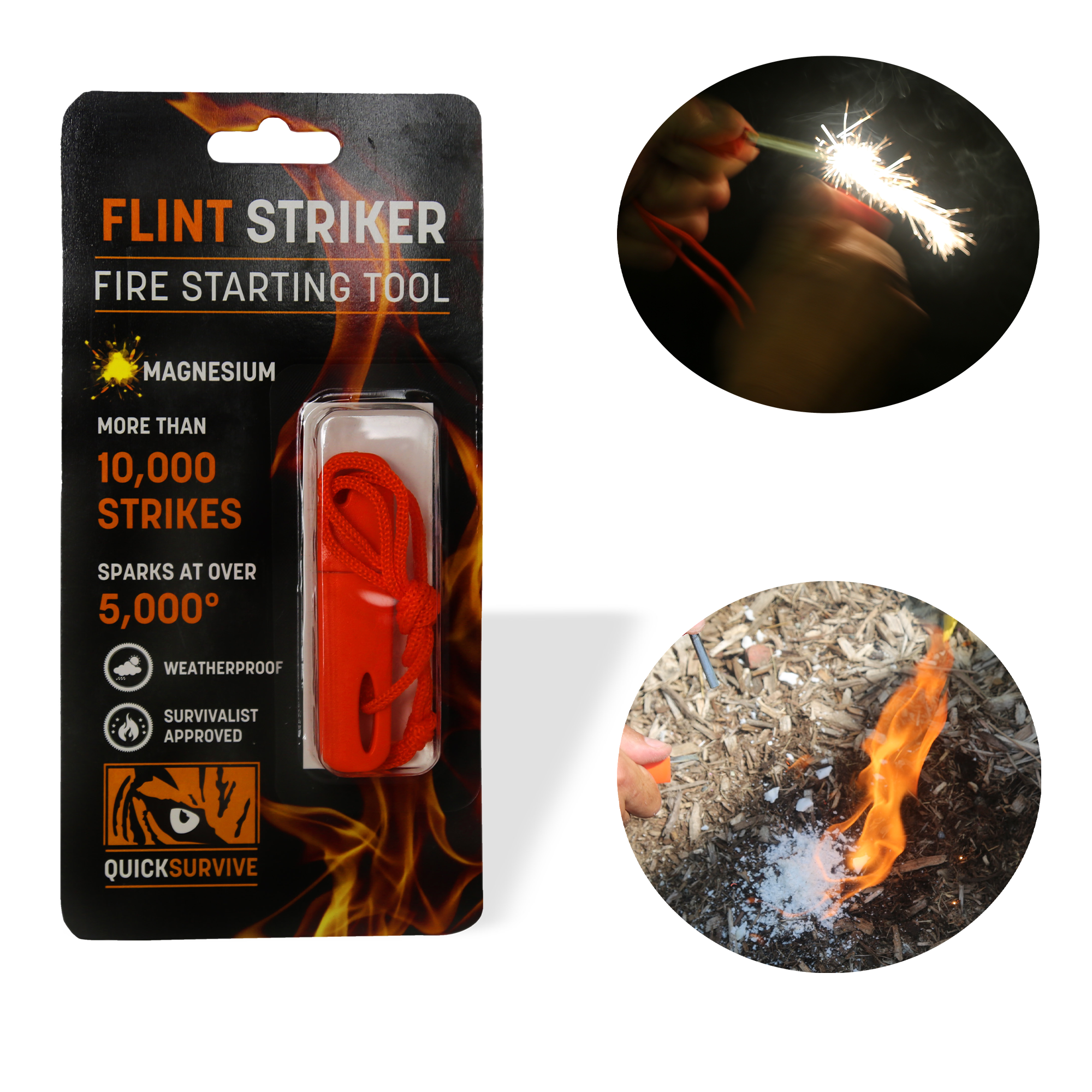 Flint Striker For Camping and Survival - Survivalist Approved - Flint Striker 10,000 Strikes - Magnesium Sparks at Over 5,000 degrees