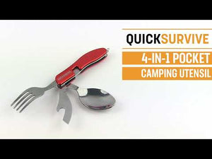 4-in-1 Pocket Camping Utensil Tool Stainless Steel Fork, Knife, Spoon, Bottle Opener